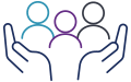 Icon of hands holding up people | Icône de mains tenant des gens
