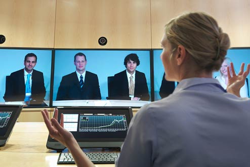 A virtual panel of people in discussion