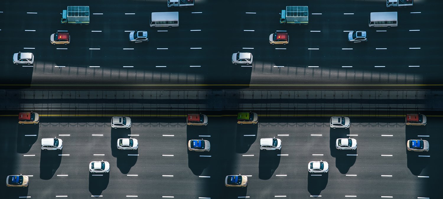 aerial view of cars on the highway