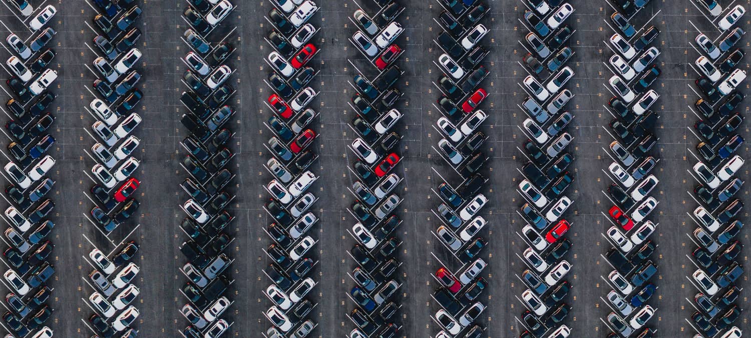 aerial view of parked cars