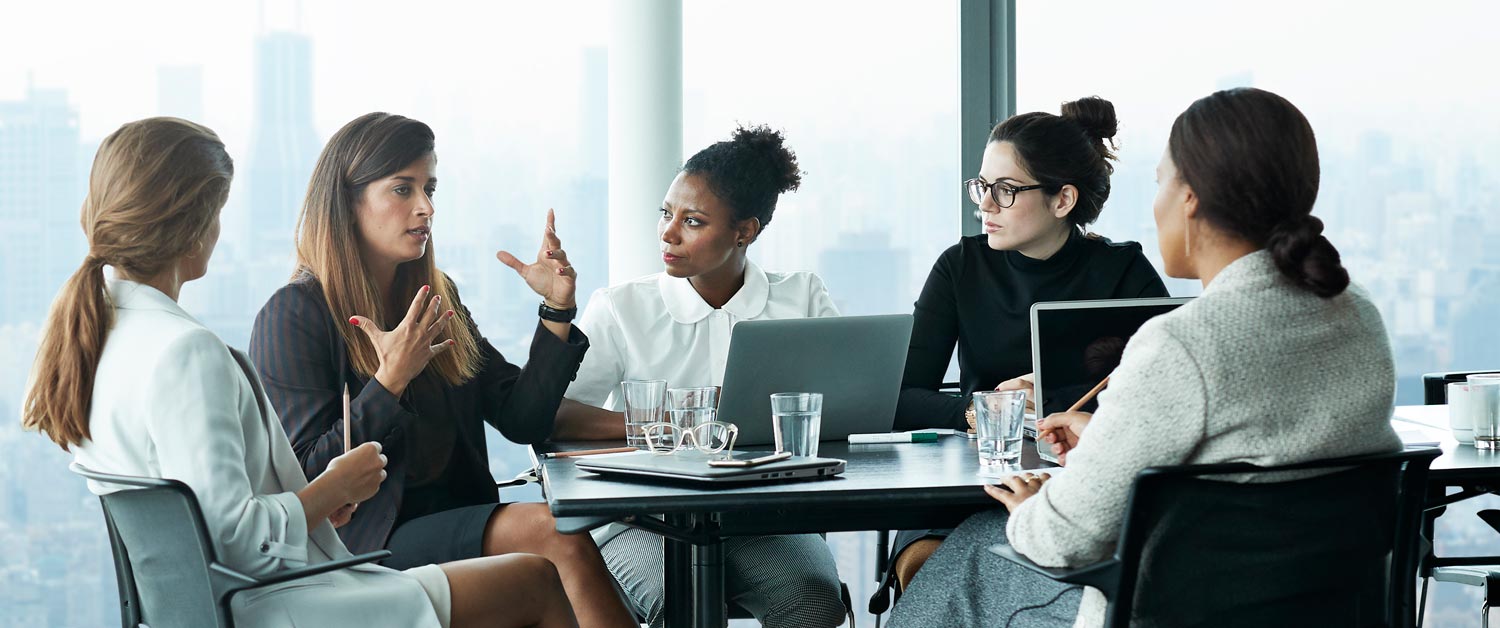 Female business professionals in meeting discussion 