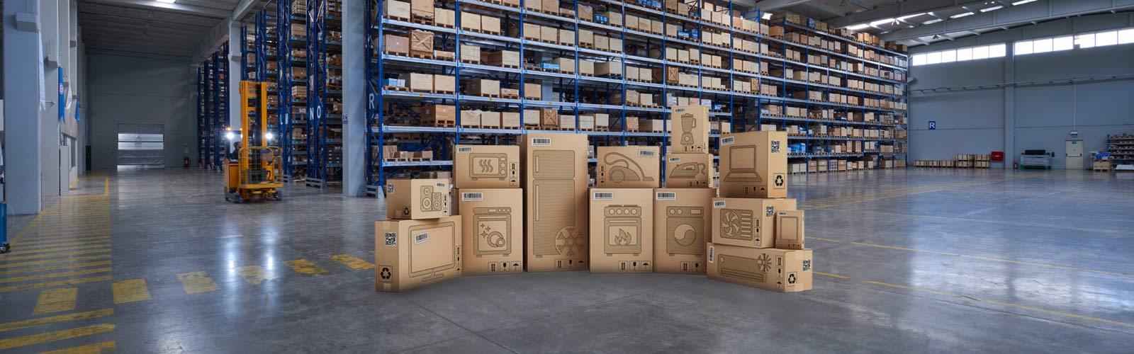 Boxes of merchandise in a warehouse 